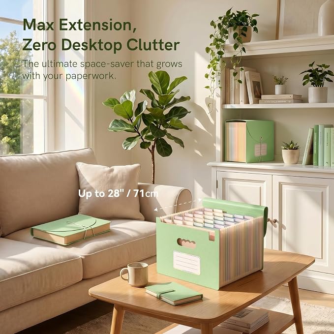 ABC life 26 Pockets Accordion File Organizer, Meadow Green | Expanding File Folder for Letter/A4 Size, Portable Document Holder with A-Z Tabs for Tax Receipt, School, Home, Office - Image 4