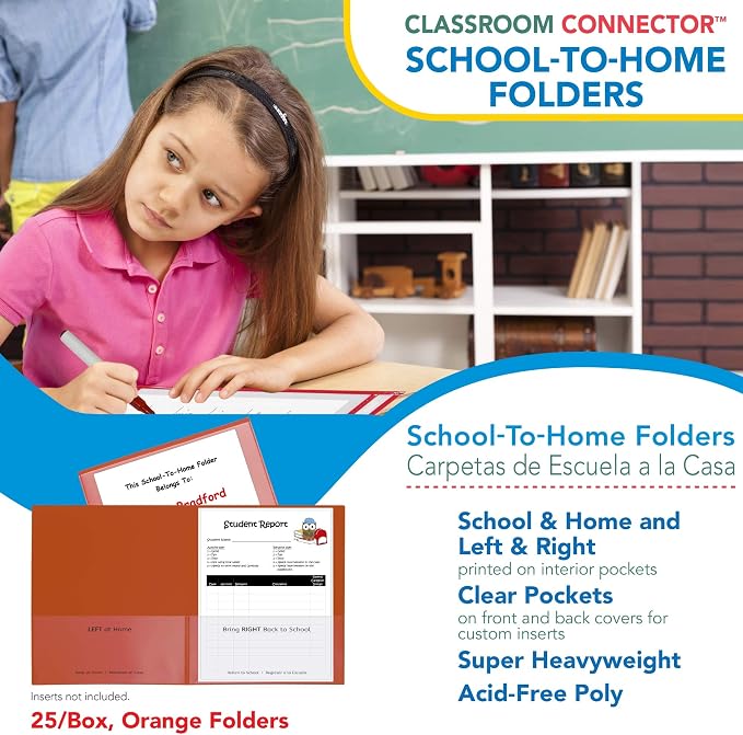 C-Line Classroom Connector School-to-Home Folders, Orange, 25 per Box (32002) - Image 4