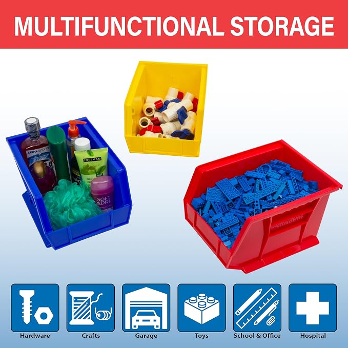 Akro-Mils 30239 AkroBins Plastic Storage Bins, 11"x8"x7", Stone, 6-Pack | Space-Saving Stackable Bins for Garage, Pantry, Craft Organization - Image 3