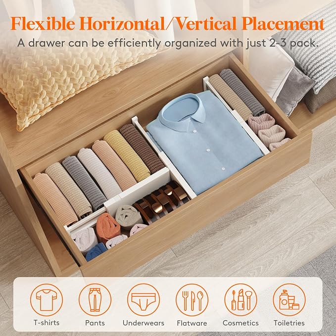Lifewit 4" High Upgrade Drawer Divider, Adjustable Drawer Organizer Clothes | 20 Pack 11-17" Expandable Beige Plastic Drawer Separator for Dresser, Kitchen, Closet, Nursery, Office Organization & Storage - Image 5