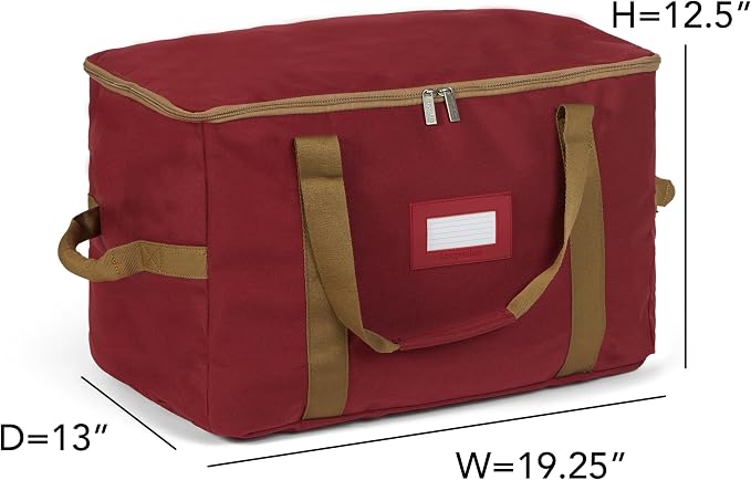 Covermates Keepsakes Adjustable Ornament Storage Bag – Heavy-Duty Polyester, Padded Dividers & FlexGrid Trays – Protective Holiday Ornament Organizer with Handles & Label Window, Red - Image 3