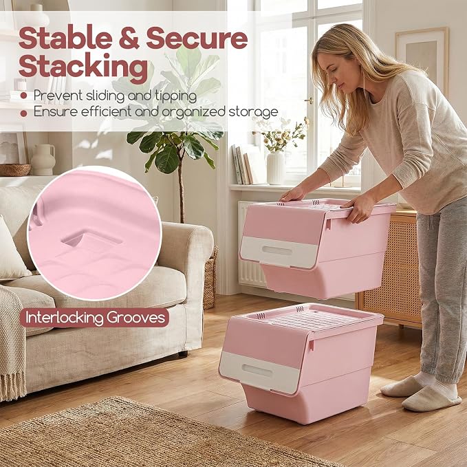 GIANTEX 6 Pack Plastic Stackable Storage Bins with Lids & Wheels, 12.5 QT | Open Front Stacking Bins, Organizer Bins for Pantry, Kitchen, Laundry, Closet, Playroom, Bedroom Organization - Image 6