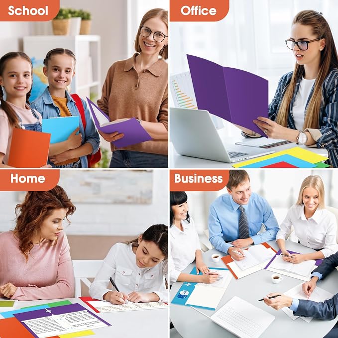 Bstoyder Folders with Pockets, 120 Pack Assorted Colors, 3 Hole Punched with Business Card Slot, Letter Size File Folders for School, Office, Home - Image 7