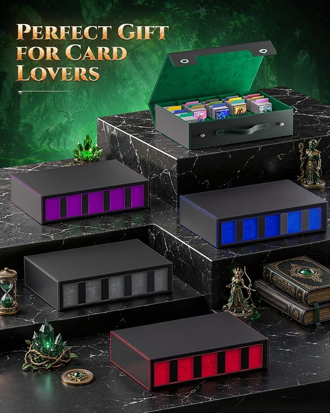 MoKo Trading Card Storage Box for MTG, 3900+Capacity, Black Green | Card box with Dice Tray, Commander Display & Handle, Top Loaders Organizer Case, For Magic Game, TCG PTCG Sport Cards - Image 8
