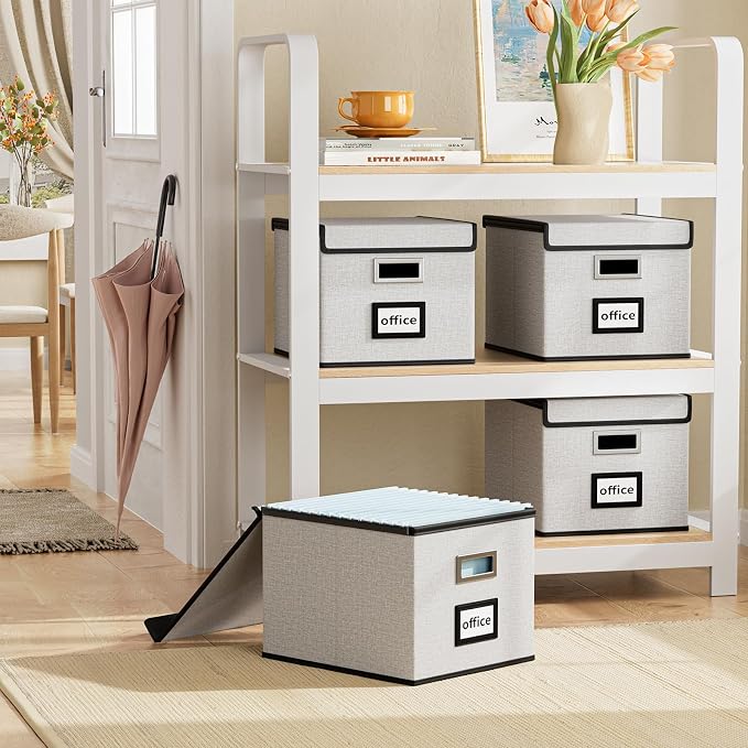 File Organizer Box with Lids, Collapsible File Folder Organizer | File Box with Plastic Slides for Office Document Storage, Filing Bin for Letter Size Hanging File Folders (1 Pack, White) - Image 2