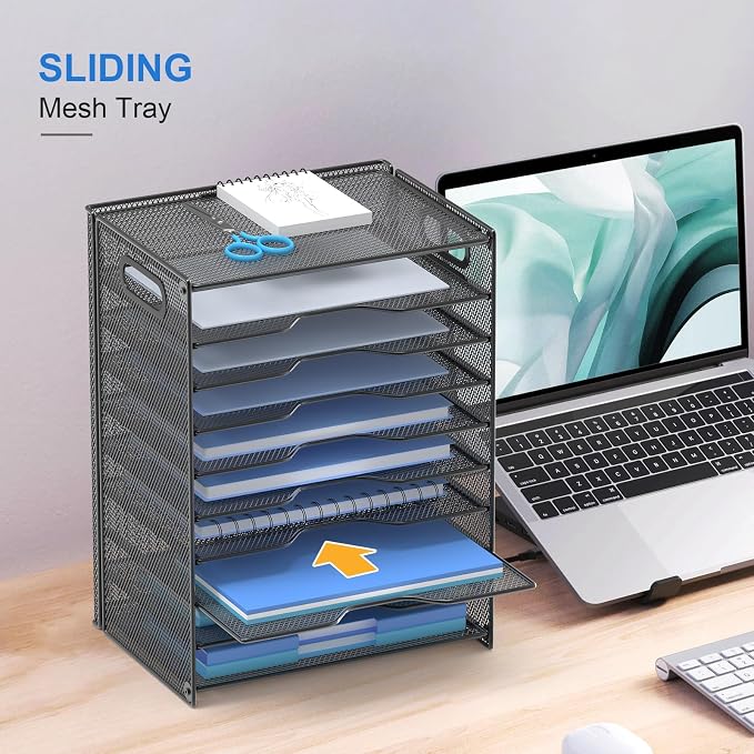 OUTWOLF 10 Tier Paper Organizer - Letter Tray Mesh Desk File Organizer with Handles for Office School Desktop, Black 2 Pack - Image 5