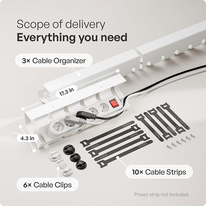 PAMO Cable Management Under Desk, Set of 3 - White | Easy under-table mounting keeps cables organized, includes 10 cable ties for a clean and tidy office or home workspace. - Image 3