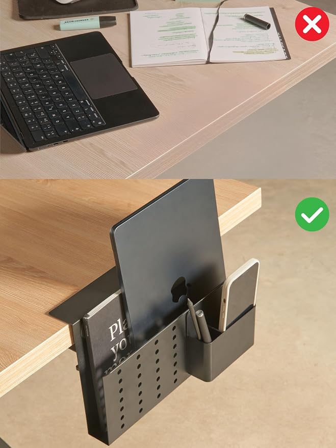 GAROOD Laptop Side Storage Vertical Laptop Stand Under Desktop Storage Clamp On Desk Shelf Hanging Desk Organizer Laptop Desktop Mount Side Table Organizer Caddy Book Caddy - One Tier Black - Image 2