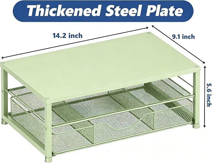 Desk Organizers and Accessories, Computer Monitor Stand Riser with Drawer and 2 Pen Holders, Printer & Laptop Stand, Office Desk Accessories & Workspace Organizers for Home Office Supplies, Green - Image 6