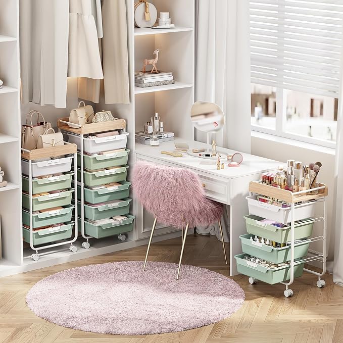 Utility Cart with 5 Drawers, Art Cart for Teacher Kid, Green | Rolling Storage Cart for Crafters Artists Student Storage Arts Crafts & Study Supplies in Craft Room Dorm Classroom Kids Room - Image 9