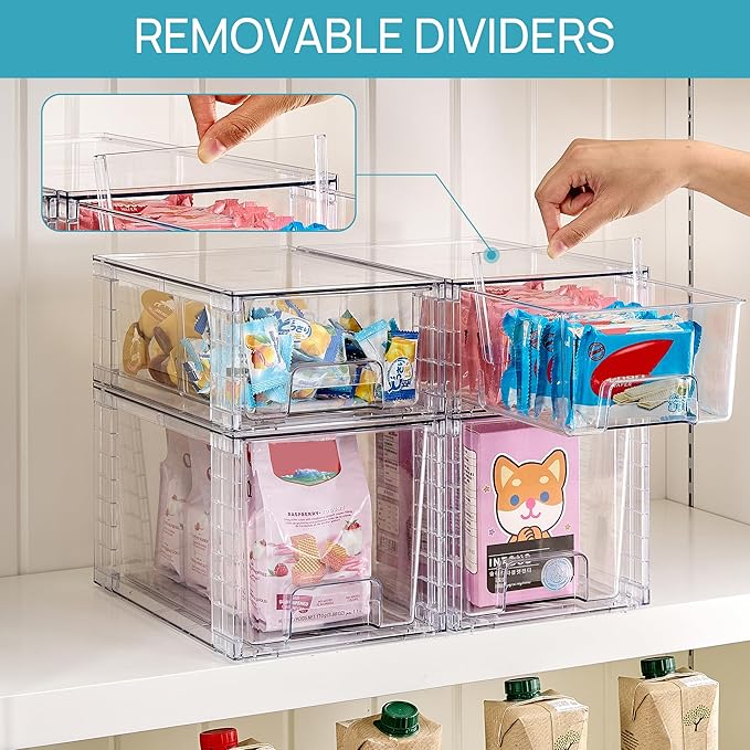 Vtopmart 8 Pack Clear Stackable Storage Drawers,Easy to Assemble Bathroom Organizers and Storage with handles,Plastic Drawers for Kitchen Pantry,Cabinet,Under Sink Organization - Image 6