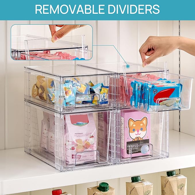 Vtopmart 6 Pack Clear Stackable Storage Drawers,Easy to Assemble Bathroom Organizers and Storage with handles,Plastic Drawers for Kitchen Pantry,Cabinet,Under Sink Organization - Image 6