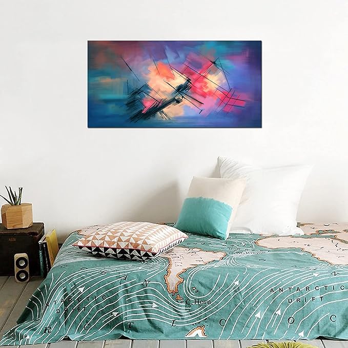 YYYYHPP YP0675 Canvas Wall Art Colorful abstract acrylic painting Wall Art Modern Art on Blue Background Picture Painting for Living Room Bedroom and Office Home Kitchen