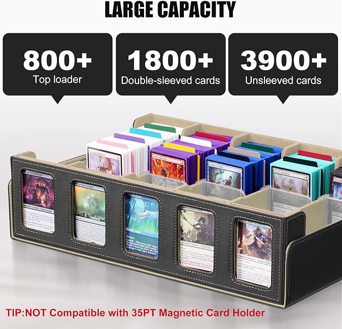 Kabinka Trading Card Storage Box with Commander Display, 5-Row 3900+ MTG Storage Box, Card Deck Box for MTG TCG Sports Card, 5 Top Loaders, 5 Stoppers, 48 Dividers,1 Dice Tray (Black Gold) - Image 3