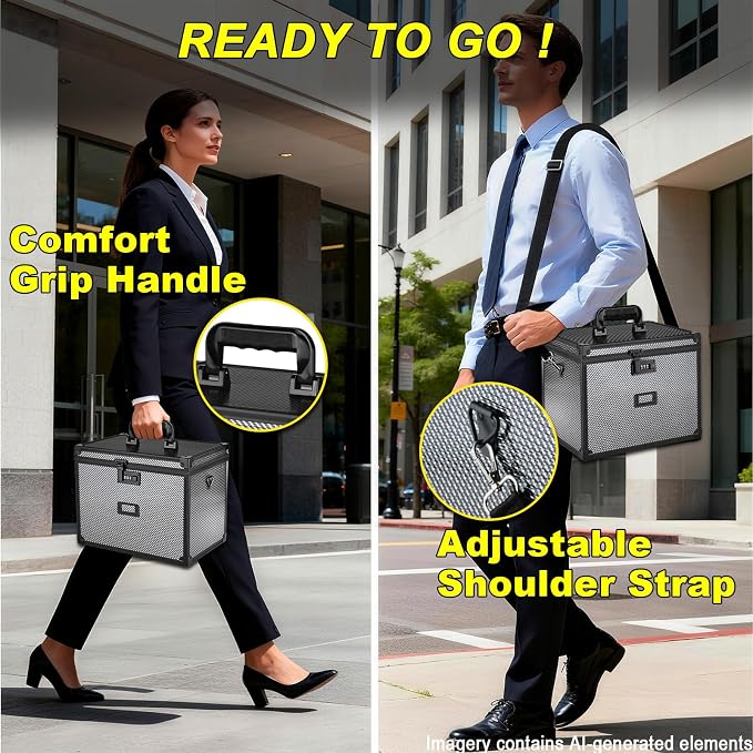 Hanging File Box for Letter, All-in-one set with 20 Folders | Portable Locking Filing Storage Box with Handle & Shoulder strap, Lockable File Cabinet Documents Safe, Lockbox Doc Organizer - Image 5