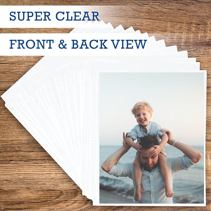 Samsill 50 Pack Full Page Photo Storage for 8x10 Photos, 8.5x11 Inch Clear Sheets Fit in Standard 3 Ring Photo Album, Top Loading, 100 Pictures Total - Image 6