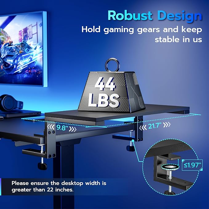 ARES WING Clamp-On 21.7" Desk Extender Shelf, Heavy Duty Desktop Organizer | 21.7"x 9.8" Versatile Clamp on Desk Shelf,For Gaming and Office Accessories, Black - Image 7