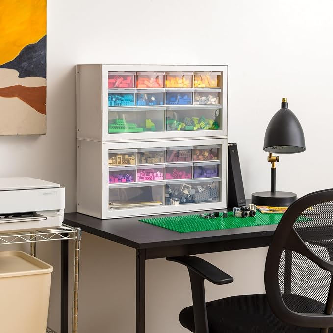 IRIS USA 10-Drawer Organizer, 2 Pack, Makeup Tool Craft Storage, White | Wall mountable, Stackable Teacher Toolbox, Beads, Building Bricks, Water Packets, Screws, Hardware - Image 5