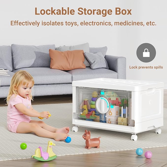 BROVIEW 360Qt Lockable Stackable Storage Bins with Lids, Closet Organizers and Storage Drawer, Collapsible Storage Bin with Wheels, Plastic Cabinet for Toy Clothes Dorm Organizer, V9 3 Pack White - Image 4