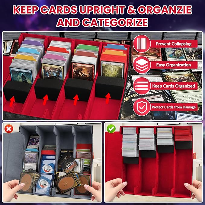 AOBOPLE 3200+ Trading Card Storage Box with Magnetic Closure, PU Leather | 4-Row Card Box,24 Dividers + 4 Foam Supports,Card Organizer For MTG TCG Magic Sports Cards,Gift For Collectors - Image 5