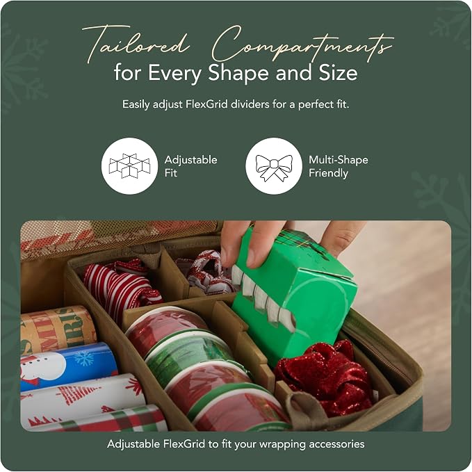 Covermates Keepsakes Gift Wrap Storage Organizer – Heavy-Duty Polyester with Buckle Straps & Interior Pockets – Holds Up to 15 Rolls of Gift Wrap with Handles & Label Window, Green - Image 5