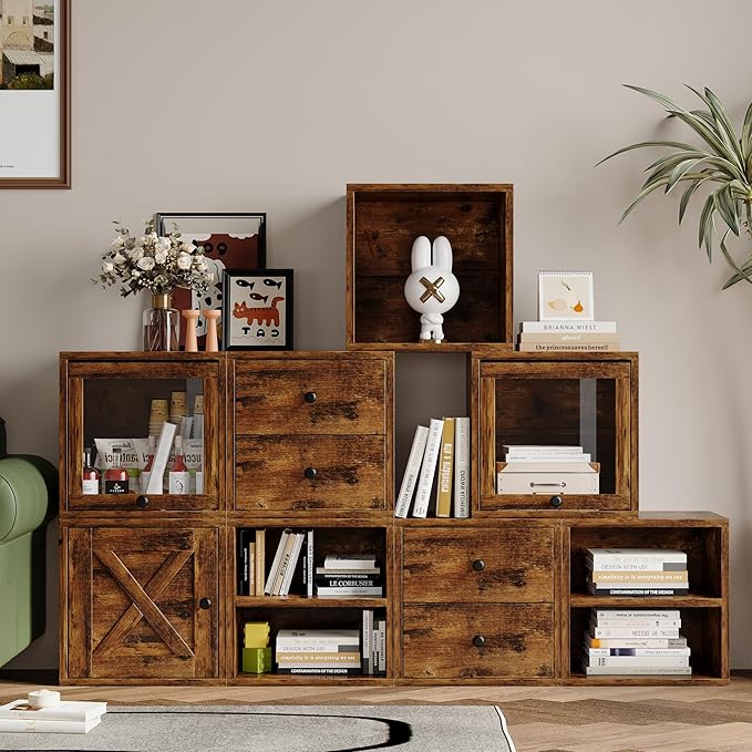 FUSUNBAO Magic DIY Storage Organizer - Stackable Cubes for Home Books, Clothes, Toys-Modular Cubby Storage System-Office Cubical-Bookcase Closet (Antique Brown, 1 Layer Cube) - Image 8