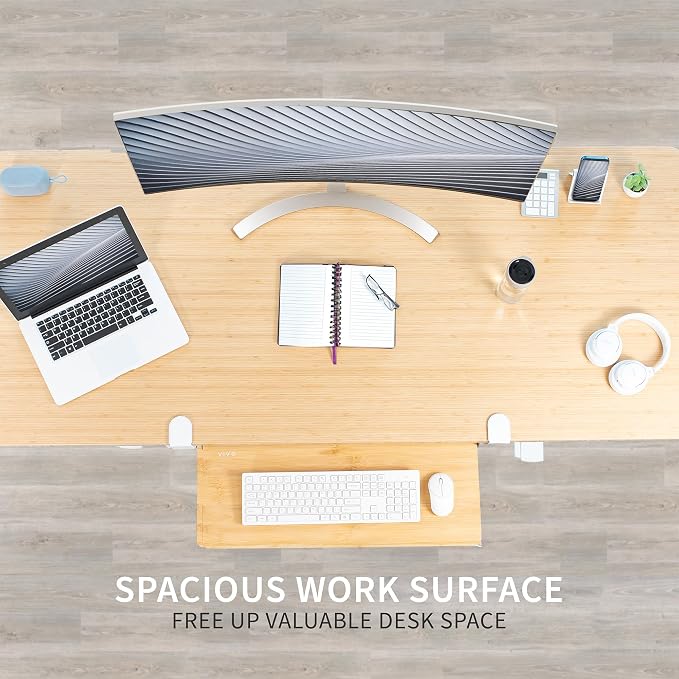 VIVO Real Bamboo Large 27 x 11 in Under Desk Keyboard Tray, MOUNT-KB05O | Keyboard Tray for Typing, Slide Out Platform, Extra Sturdy C-Clamp Mount System, Computer Drawer, Black Frame - Image 2