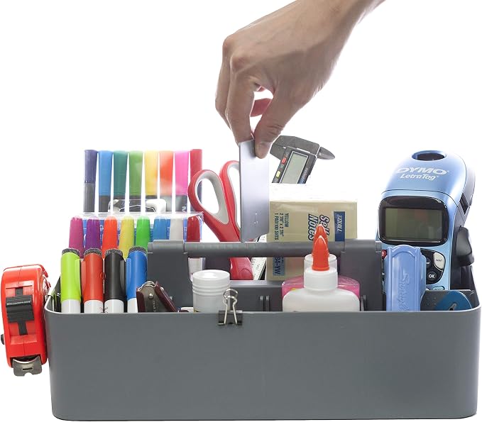 -Bulk Large Portable Caddy DIY Dividers, 8 Compartments, School Office,Portable Basket with Handle Storage Organizer Modern Made in USA (10 PACK, Orion Gray) - Image 3