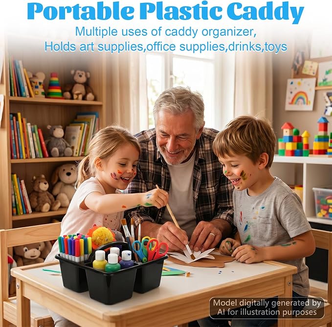 6 Pack 3 Compartment Small Caddy Plastic Classroom Organizer with Handle Portable Teacher Supply Storage Caddy Craft Art Caddies for Pencil, Crayon, Marker, Home, Office, School Supplies(Black) - Image 5