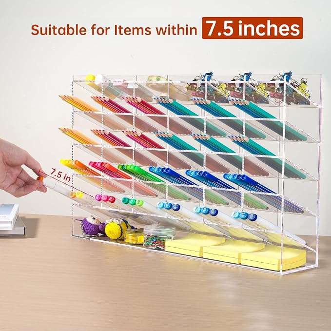 BEYGORM Acrylic Vertical Marker Organizer for 375 Markers, Desk Orgaizer | 31 Compartments Clear Angled Pen & Pencil Holder, Large Stationery & Art Supply Storage for School (17.9x 12.4 x 4 Inch) - Image 4