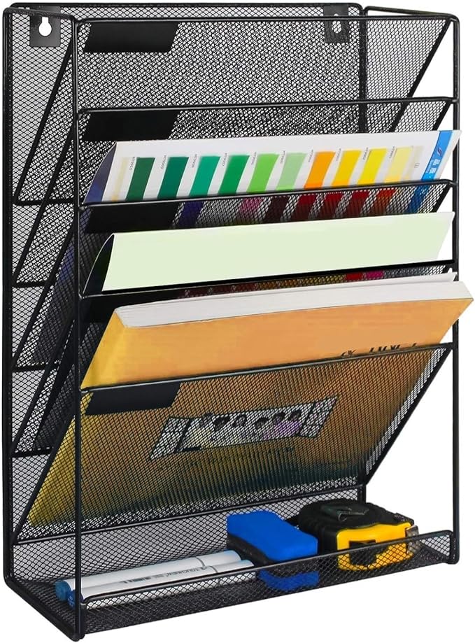 Kuntine.B 6-Tier Wall File Organizer Hanging File Organizer Cubicle Organizer Wall File Holder for Office Home, Black by KuntineB