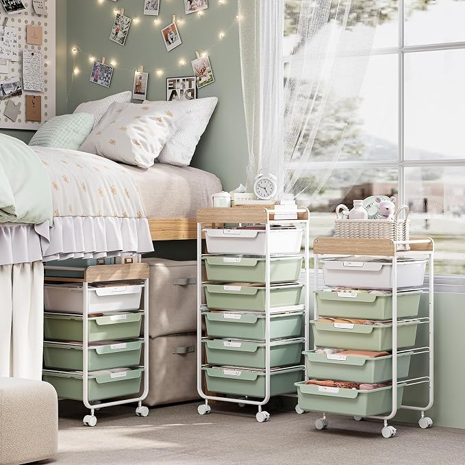 Utility Cart with 5 Drawers, Art Cart for Teacher Kid, Green | Rolling Storage Cart for Crafters Artists Student Storage Arts Crafts & Study Supplies in Craft Room Dorm Classroom Kids Room - Image 5