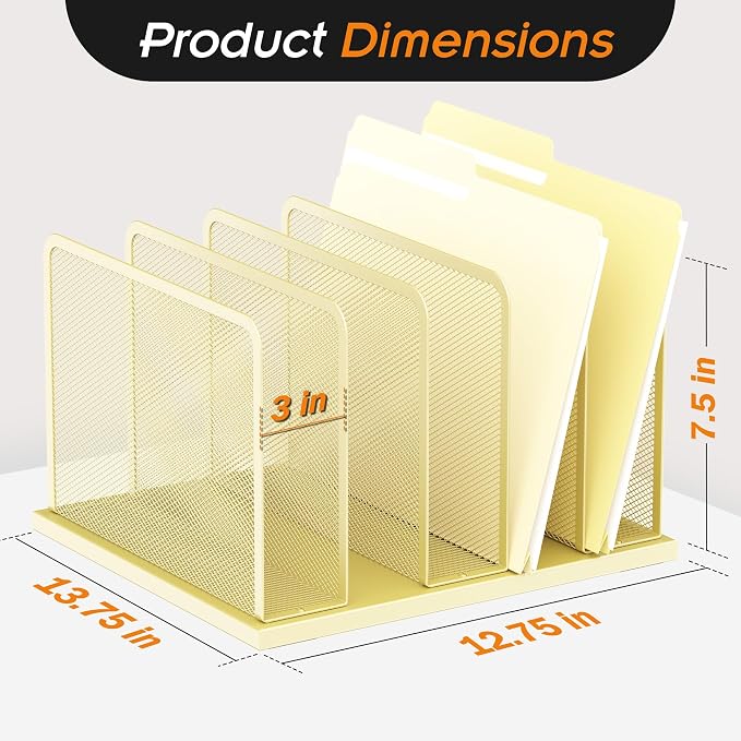 Kuntine.B 5-Section Upright Desk File Organizer Gold 1 Pack | Vertical, Mesh, Metal, Assembly, Stability, Sturdiness, Organization, Standing - Image 2