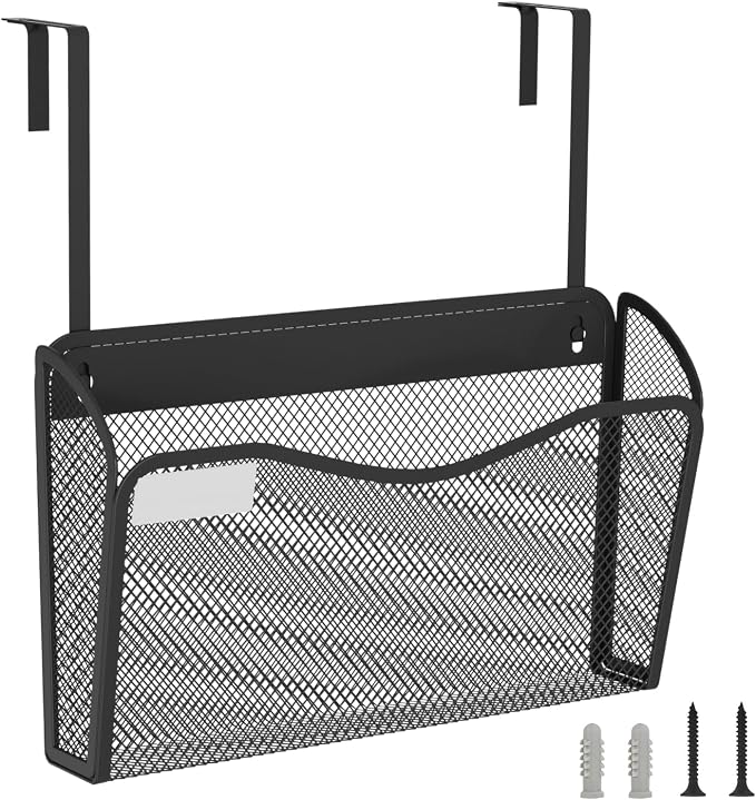 BOHDK Wall File Organizer, 1Single Pockets Mesh Hanging File Organizer, Mount Document Magazine Rack with Labels, Hanging File Folders for Office, Home and School, Black by BOHDK