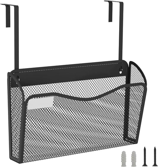 BOHDK Wall File Organizer, 1Single Pockets Mesh Hanging File Organizer, Mount Document Magazine Rack with Labels, Hanging File Folders for Office, Home and School, Black by BOHDK