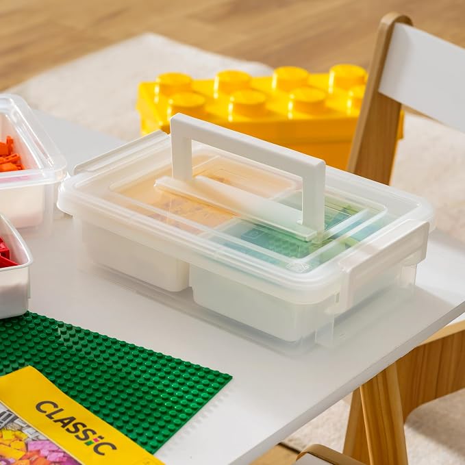 IRIS USA Storage Bins with Lids |Made in USA| 1 Qt - (2-Pack) - White | Built-In Handle Tote / 2 Removable Organization Trays / Plastic Containers for Crafts & Art Supplies / Interlocking Latches - Image 5