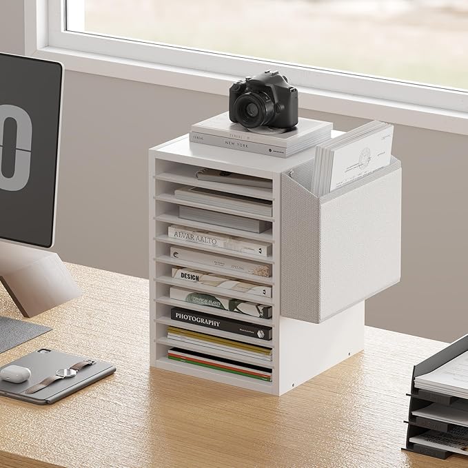 Unionly 10Tier Adjustable Mail Sorter,Wood Paper Organizer for Class,Office | Office Mailbox with name slot,Literature Organizer with side pocket,Wooden File Storage Organizer for school,classroom,office - Image 2