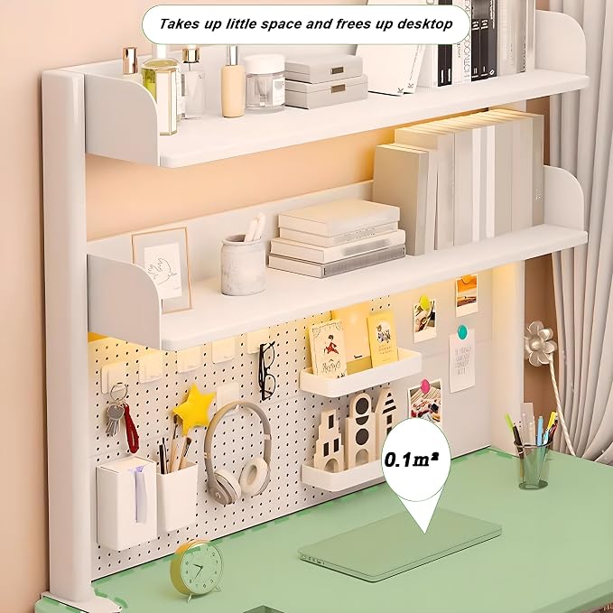 Clamp On Desk Organizer Shelf, White Desk Extender Pegboard Workstation,Computer Desk Accessories for Office, Privacy Panel for Gaming Desk,23.6/31.4/39.3in Desktop Shelving (white, 60cm/23.6in) - Image 5