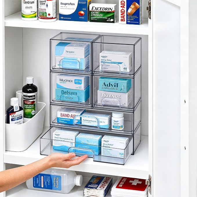 Clear Stackable Storage Drawers, Acrylic Bathroom Makeup Organizer, Plastic Bins for Art Tool & Sketch, Sturdy and Durable Containers for Countertop, Cabinet, Vanity, Pantry Organization - Image 5