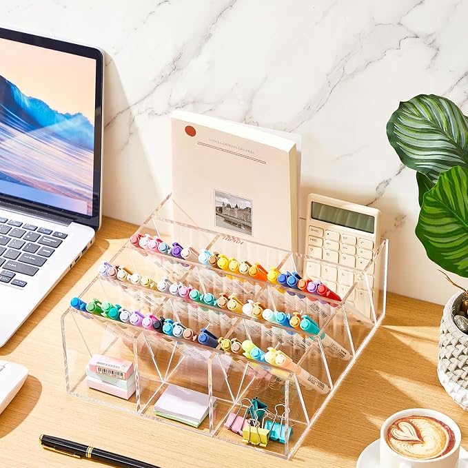 MotiMind Acrylic Pen Organizer Storage for 150 Markers Vertical Marker Organizer Acrylic Pen Display Holder for Office Desk Desktop Stationery Pencil Storage, Clear, 10.2 x 4 x 9.8 Inch - Image 4
