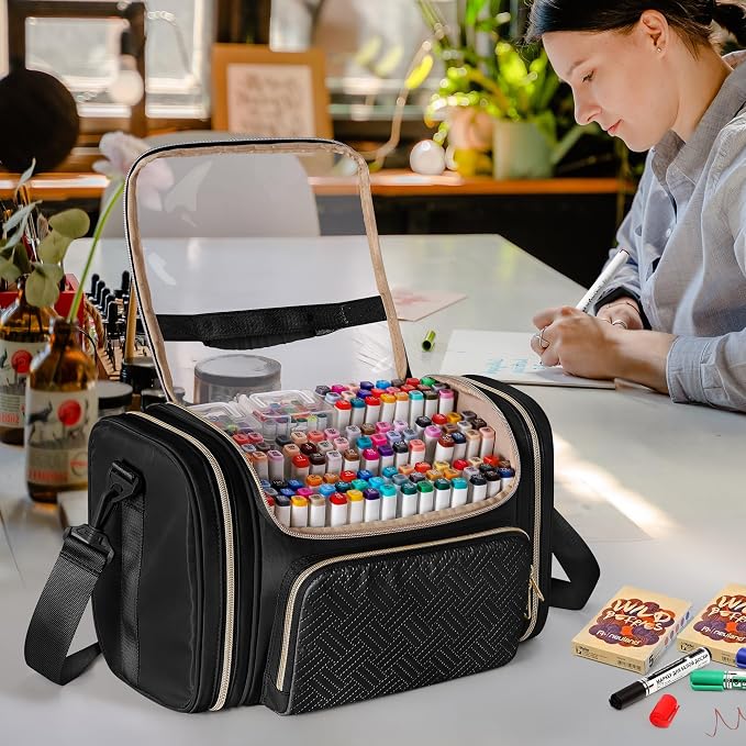 Rexmica Marker Organizer Case Storage Bag for 180-300 Markers, Black | Detachable Divider, Shoulder Strap, Large Marker Travel Holder Case Bag for Adults for Various Markers or Art Craft Supply - Image 8