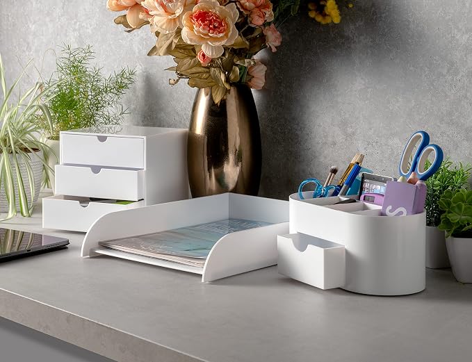 OSCO High Gloss White Plastic Stacking Letter Tray | A4 | Easily Stackable | Desk File Organiser | Paper Storage | Office Document Sorter | Paperwork Filing | No Risers Required | H6 x W24.5 D33 cm - Image 6
