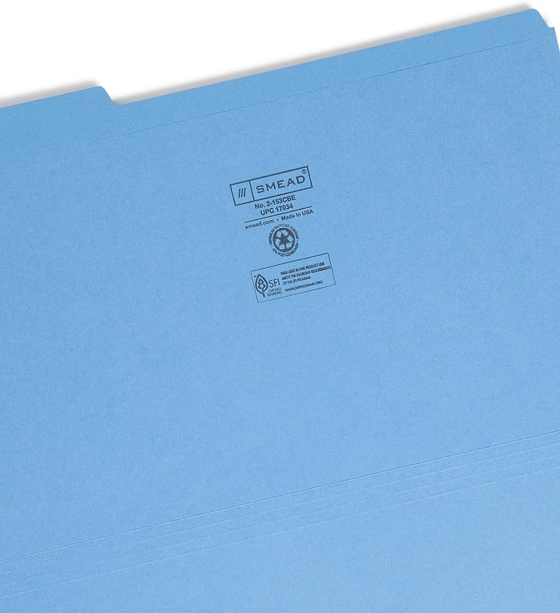 Smead File Folder, Reinforced 1/3-Cut Tab, Legal Size, Blue, 100 per Box (17034) - Image 3