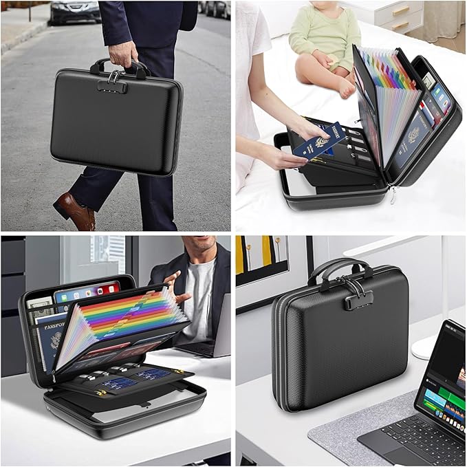 DocSafe Fireproof File Organizer with Lock, Hard-Shell Case Fireproof Document Box with 13 Pocket Accordion File Folder, Portable Home Office Travel Safe Storage for Important Documents Laptop Black - Image 6
