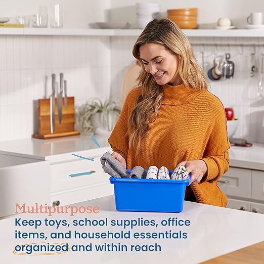 ECR4Kids Scoop Front Storage Bins, Multipurpose Organization, Blue, 25-Piece - Image 3