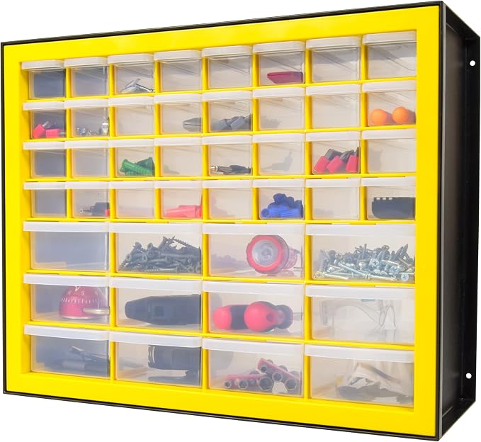 IRIS Plastic Hardware Storage Drawer, 44 Drawer Parts Cabinet - Yellow | Wall-mountable, Stackable, Building Bricks, Screws, Nuts & Bolts, Hardware, Garage Tool Storage by IRISUSA