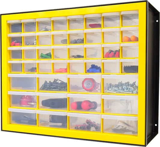 IRIS Plastic Hardware Storage Drawer, 44 Drawer Parts Cabinet - Yellow | Wall-mountable, Stackable, Building Bricks, Screws, Nuts & Bolts, Hardware, Garage Tool Storage by IRISUSA