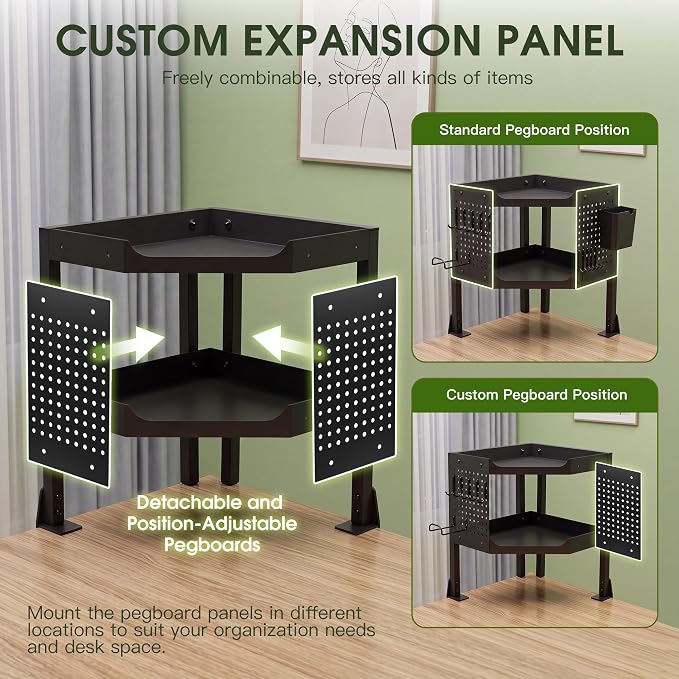 2-Tier Metal Clamp On Desk Shelf, Desk Organizer with 2 Pegboards and Hooks | Heavy Duty Corner Desk Shelf with Removable Pegboards Headphone Holder Pencil Cup and Hooks for Desk organizers Accessories - Image 4