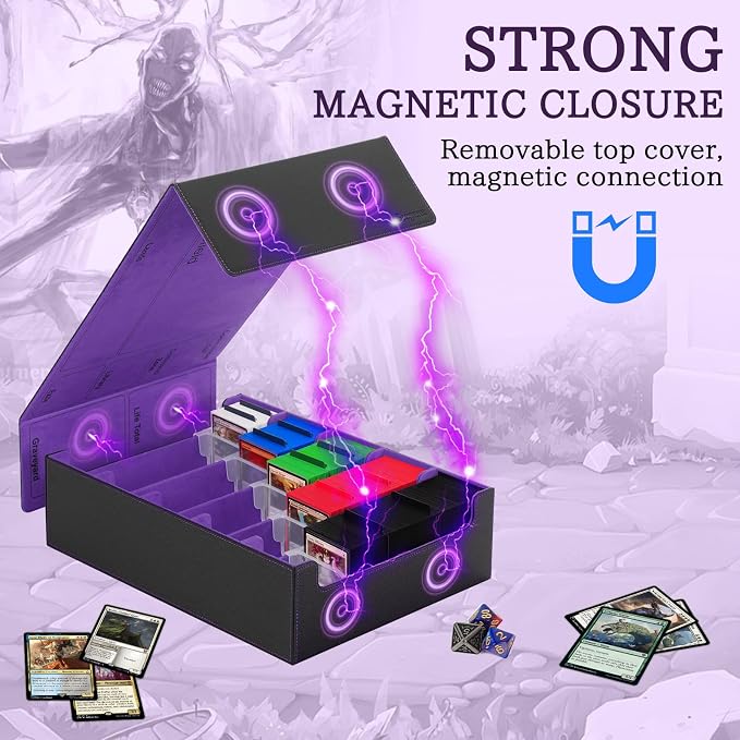 5 Row Trading Card Storage Box, 3800+Bulk Card Organizer Box with 20 Dividers & 5 Supporters, Graded Card Deck Box for YuGiOh, MTG, TCG Black/Violet - Image 4