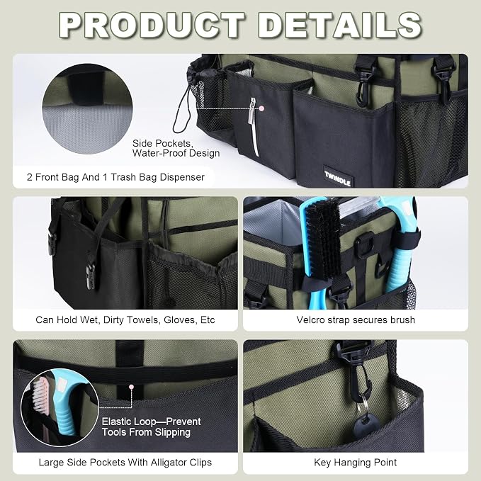 Extra Large Cleaning Caddy Bag with Built-In Support Board, Cleaning Tote Organizer with Removable Divider, Supply Carryall with Adjustable Shoulder Strap and Waist Belt for Cleaners & Housekeeper - Image 3